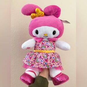 Build a bear Melody Pink and White Plush Toy with Rainbow Dress